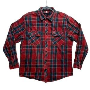 Brixton Flannel Shirt Mens Large Red Long Sleeve Plaid Heavy Button Up